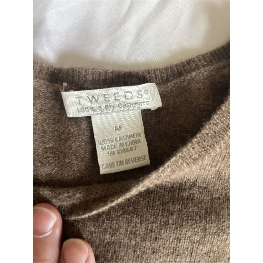 TWEEDS 100% 2 Ply Cashmere Pullover Sweater Brown SIZE  M Classic Capsule Chic